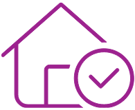Icon showing a house with a tick mark beside it