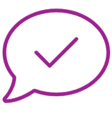 Icon showing a speech bubble with a tick mark in it