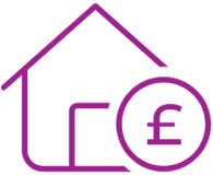 Icon showing a house with a pound coin beside it