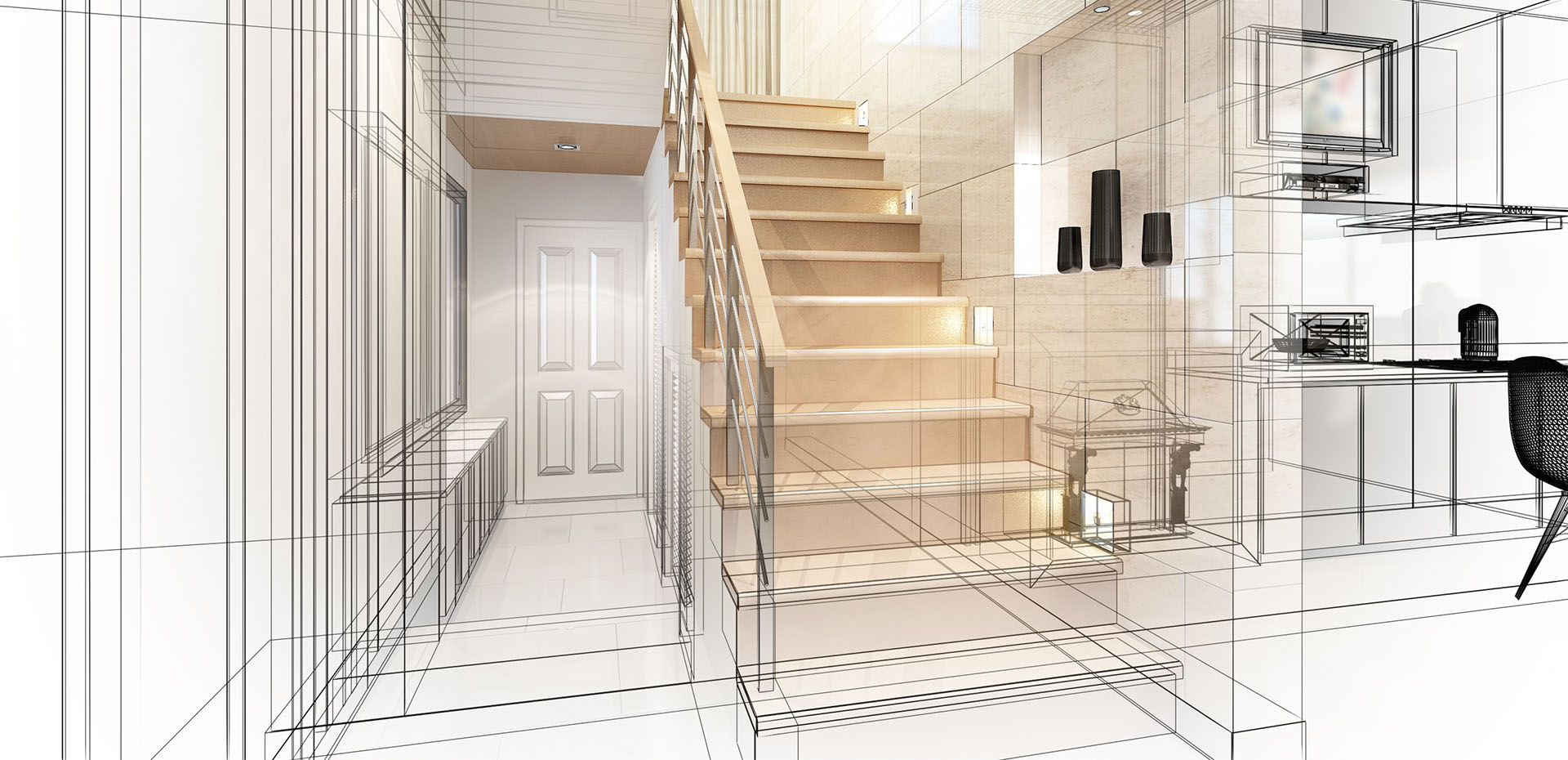 Image showing an architect's drawing of the inside of a house