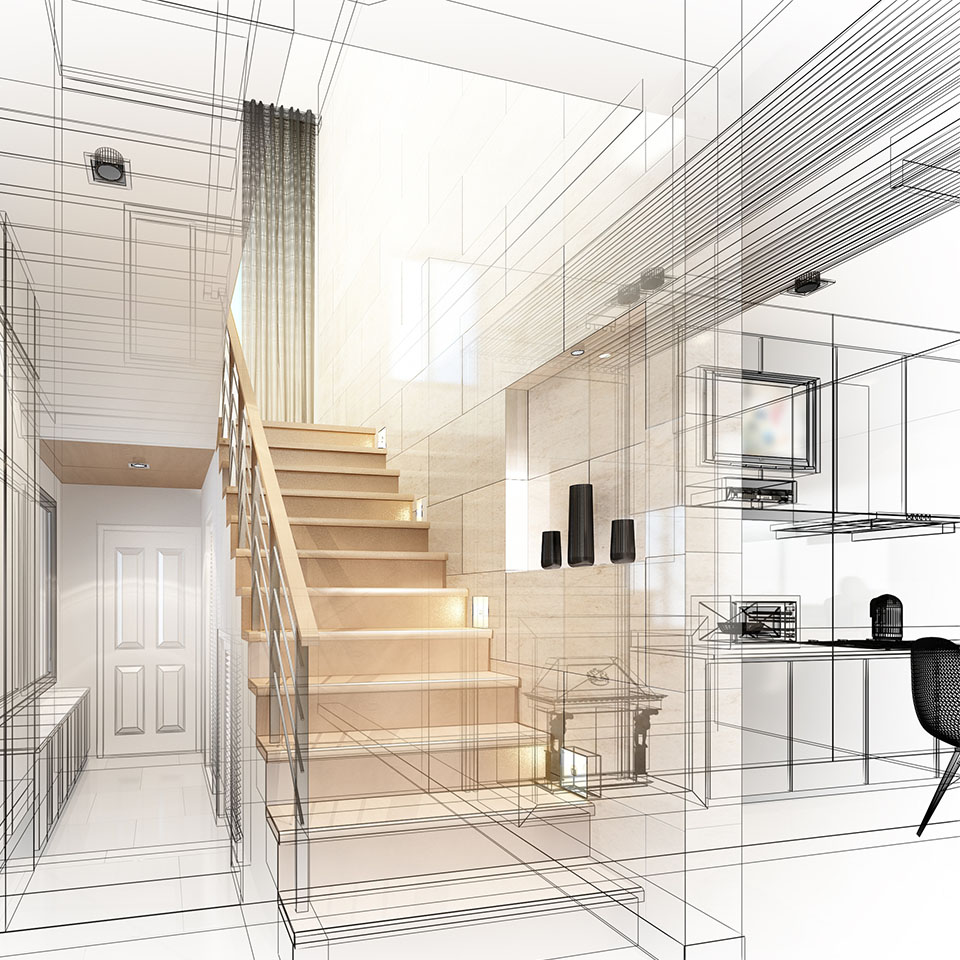 Image showing an architect's drawing of the inside of a house
